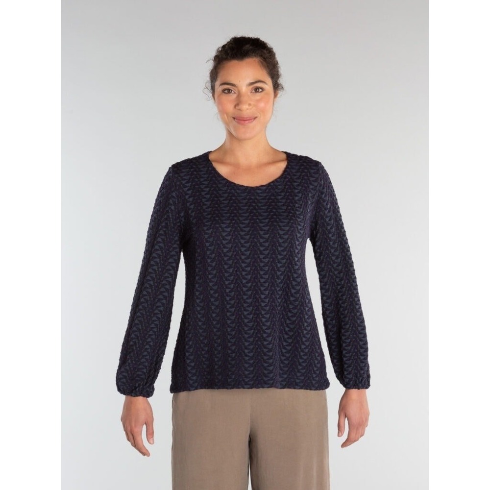Cut Loose Crop Crew‎ Top Navy Blue Lagenlook Peasant Textured Long Sleeve Large